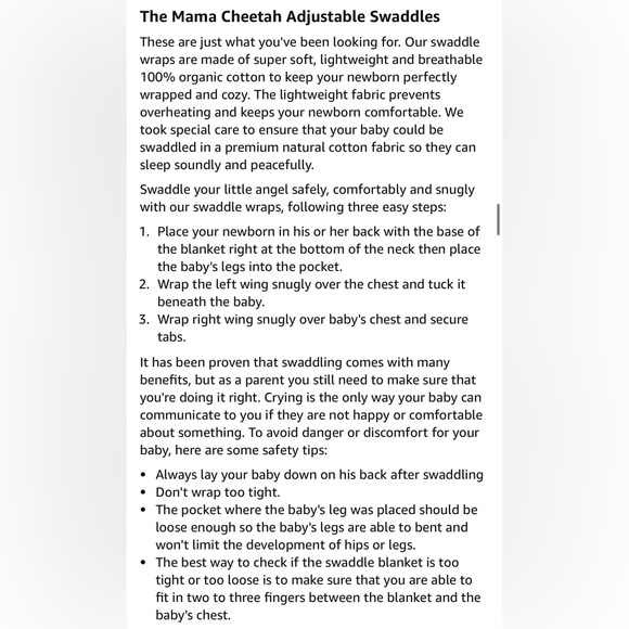 NIB Mama Cheetah Adjustable Swaddles 3-pack organic cotton - Picture 7 of 9